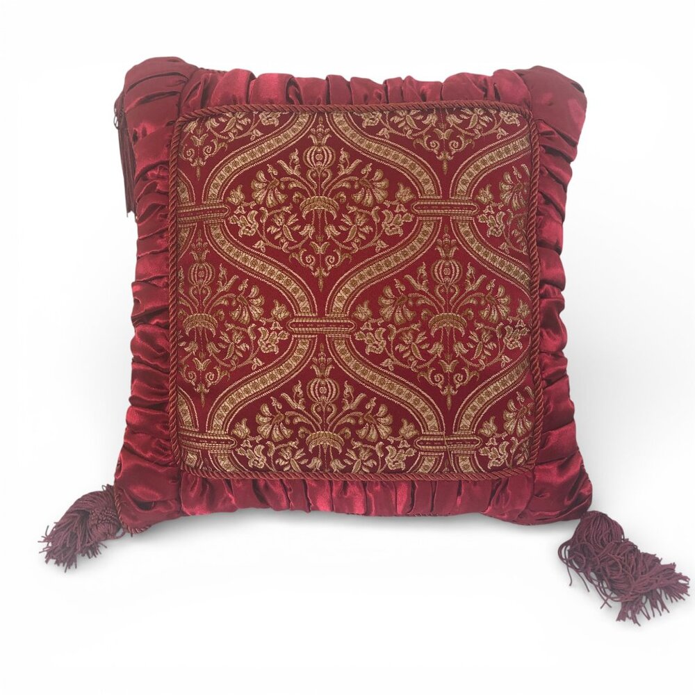 Accent throw burgundy pillows Qty 2 size 16” x 16” square tassels on each corner - Picture 2 of 8